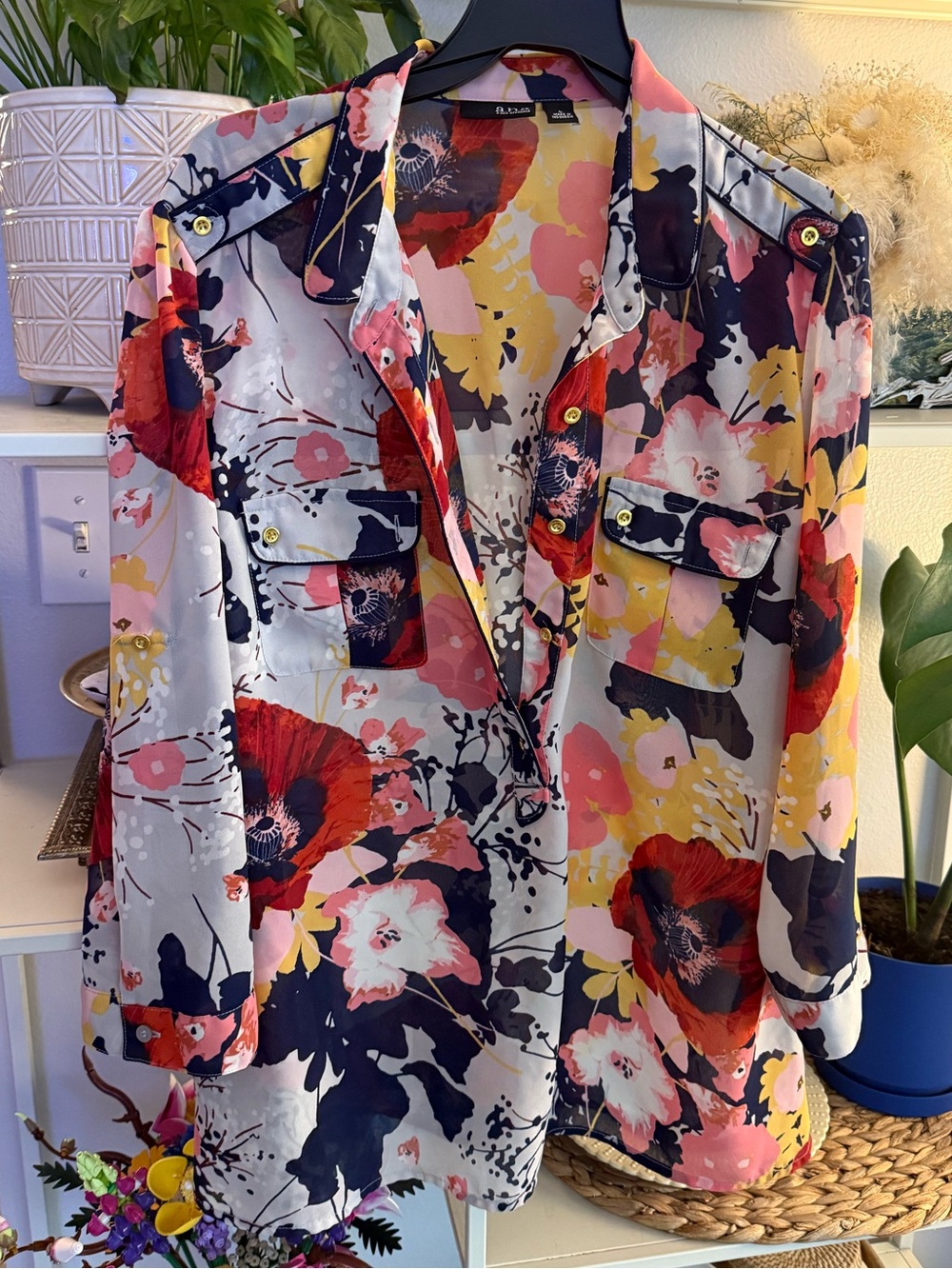 a.n.a Floral Print Top in Yellow, Pink & Navy